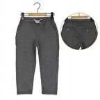 Erkek Çocuk Okul Pantolonu Gabardin Beli Lastikli İpli Gri Renk