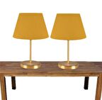 A&G Gold Gövdeli İkili Abajur Seti Kumaş Başlık