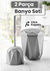 2 Parça Vanity Klik Kapaklı Banyo Seti - Dekoratif Banyo Düzenleyici Çöp Kovası Wc Klozet Fırça Seti