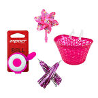 16-20 Jant Uyumlu Kız Çocuk Bisikleti Aksesuar Seti Pembe(Püskül-Rüzgar Gülü-Ön Sepet-Zil)