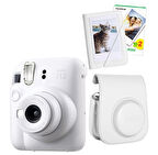 Fujifilm Instax Mini 12 20 Filmli Mini Albüm ve Deri Kılıflı Beyaz Fotoğraf Makinesi