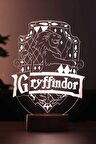 Harry Potter Gryffindor Figürlü Dekoratif Hediye Led Masa Lambası | 7 Işık Rengi | Ahşap Taban