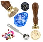 Mektup Damga Mühürü Dünya Haritası + 30 Mühür Mumu + Eritme Kaşığı