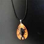 Damla Reçine İçinde Gerçek 6 Buğum Akrep Kolye Ayarlanabilir Örgü İp Kumlu