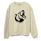 Bear Big  Baskılı Krem Sweatshirt