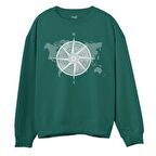 Compass Map  Baskılı Yeşil Sweatshirt