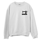 Dikiş Makinesi Baskılı Sweatshirt-Beyaz