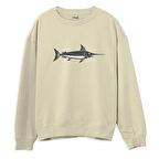Fish  Baskılı Krem Sweatshirt
