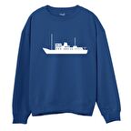 Ship Baskılı Sweatshirt-Royal Mavi