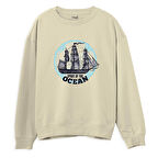 Sprit of the ocean  Baskılı Krem Sweatshirt