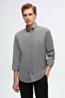Slim Fit Antrasit Oxford Düğmeli Yaka Kolay Ütülenebilir Nakış Detaylı Pamuklu Gömlek 4HC02ORT03265