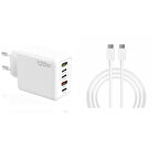 ScHitec 120W 3 Type-C + 2 UsbA Toplam 5 Çıkışlı Ev Tipi Şarj Aleti Set 6A 120W Type-C to Type-C 3Metre Süper Hızlı Data ve Şarj Kablosu SR30