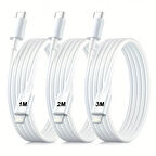 ScHitec 3 Paket 6A 100W Type-C to Lightning Hızlı Data ve Şarj Kablosu 1 Metre/  2 Metre / 3 Metre Beyaz SX112131