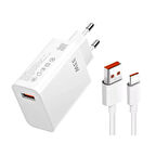 ScHitec 33W UsbA Çıkışlı UsbA to Type-C Kablolu Hızlı Turbo Fast Şarj Aleti Set Beyaz YKSR68