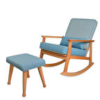 Asedia İskandinav Naturel Mavi Minderli Puflu Sallanan Sandalye Dinlenme Koltuğu