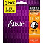 Elixir 16545 Nanoweb Phosphor Bronze 3\'lü Akustik Gitar Teli (12-53)