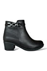 Topuklu Fermuarlı Zincir Aksesuar Detaylı Rahat Kadın Bot (5,5 Cm) SİYAH