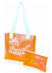 Turuncu Kadın Beach Baskılı Şeffaf Plaj Çantası ve cüzdanı