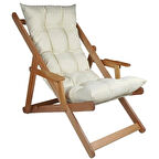 Reyo Bysay Puf Minderli Ahşap Kademeli Kollu Şezlong Bahçe&Balkon&Teras&Plaj Katlanır Şezlong Naturel Krem