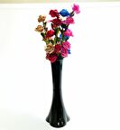 Uzun Saplı 5 Başlı 7 Renk Güllü 40 Cm Siyah Düz Vazo