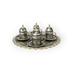 Dört Kişilik Salkım Desenli Bakır Kahve Seti