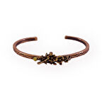 Pirinç Çiçek Detaylı Ağaç Kabuğu Bakır Bileklik