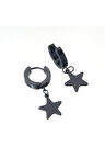 Sallantılı Yıldız Siyah Erkek Çelik Küpe Takı Aksesuar W P24 T5