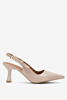 Kadın Sivri Burun Arkası Açık 8 Cm Topuklu Ayakkabı BEJ