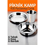 ModaCar Paslanmaz Çelik Tabak Kase Bardak Seti Kamp Piknik Seti 18 adet