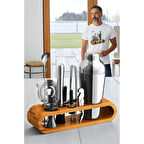 Shaker Kokteyl Set - 10 Parça 750 ML Shaker Coctail Set  Bambu Standlı