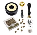 Davetiye Mum Mühürü Uygulama Seti Siyah Renk 310 Botanik Desen