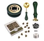 Davetiye Mum Mühürü Uygulama Seti Çim Yeşili Renk 811 Gül Desen