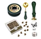 Davetiye Mum Mühürü Uygulama Seti Çim Yeşili Renk 917 Kelebek