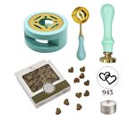 Davetiye Mum Mühürü Uygulama Seti Su Yeşili Renk 943 Çifte Kalp