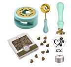 Davetiye Mum Mühürü Uygulama Seti Su Yeşili Renk K3G Kalp 3 Gül