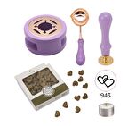 Davetiye Mum Mühürü Uygulama Seti Lavanta Renk 943 Çifte Kalp