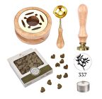 Davetiye Mum Mühürü Uygulama Seti Ahşap Rengi 337 Zeytin Dalı