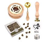 Davetiye Mum Mühürü Uygulama Seti Ahşap Rengi K3G Kalp 3 Gül