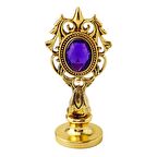 Kraliyet Mor Taşlı Döküm Metal Mum Mühürü Sapı Antik Gold 