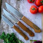 Mutfak Bıçağı 3'lü Set Yöresel Keskin Ahşap Saplı Mutfak Bıçağı 3 Adet