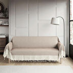 Natural Buldan İşi Kolları Örten Kaymaz Kanepe Çekyat Koltuk Örtüsü 180x300 cm Pamuk Dokuma - VİZON 