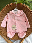 Nokta Desenli Kapüşonlu  Pembe  Bebek Takımı 