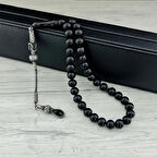 KAZAZ GÜMÜŞ PÜSKÜLLÜ SİYAH RENK ATEŞ KEHRİBAR TESBİH 6310