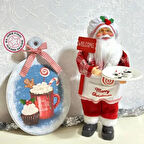 Uretti - Funda 1603 - El Yapımı Ahşap Yılbaşı  Panosu ve Aşçı Noel Baba Biblo 2'li Set