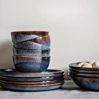 16 Parça GLADELİG Yemek Takımı MeridyenDukkan Okyanus Mavisi Renk Modern Set Stoneware