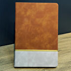 MDB Altın Şeritli Taba Rengi Deri Not Defteri