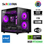 Xaser Cube X190 i5 14400F 32GB DDR5 Ram 1TB M.2 NVMe SSD 8GB RTX5060 Masaüstü Oyuncu Bilgisayarı