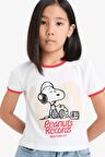 DeFacto Kız Çocuk Snoopy Crop Bisiklet Yaka Kaşkorse Kısa Kollu Tişört E0869A825SMWT34