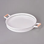 Ahşap Saplı Metal Village Tepsi - 38 cm