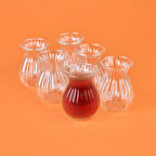 Borosilikat Cam Çizgili 6'lı Çay Bardağı - Şeffaf